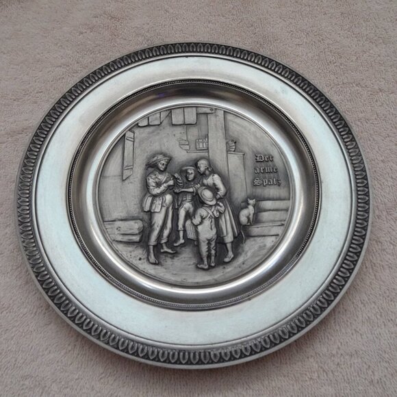 SKS Zinn 95% Pewter Plate The Poor Sparrow Der Arme Spatz German Vintage 8" - Picture 2 of 7